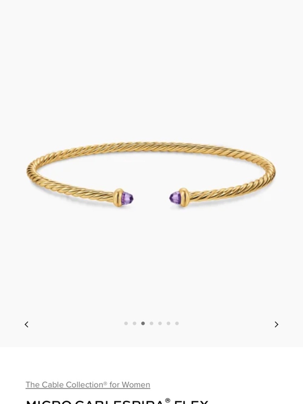 David Yurman Gold Cable Cuff with Purple Gemstone Tips